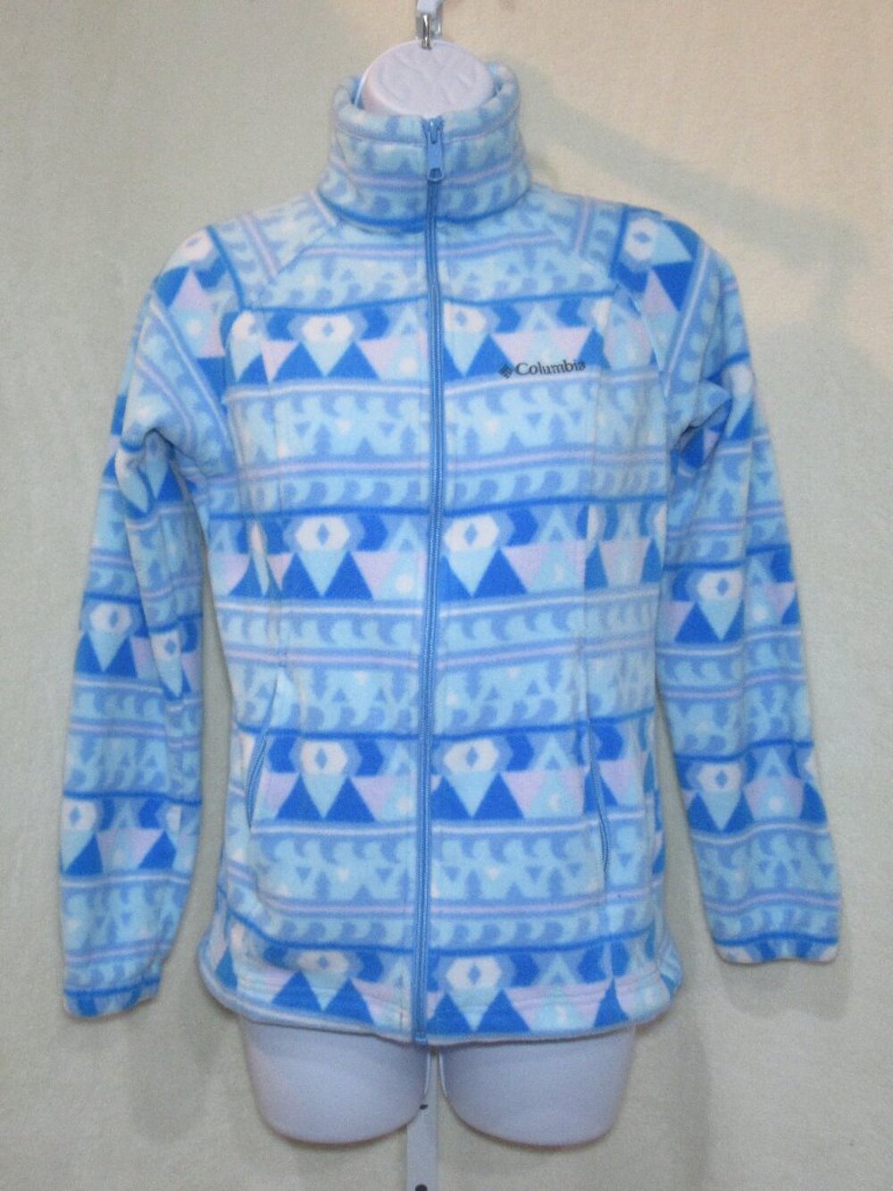 Columbia Blue Geometric Print Fleece Zip-Up Jacket | Size XS - Picture 2 of 9